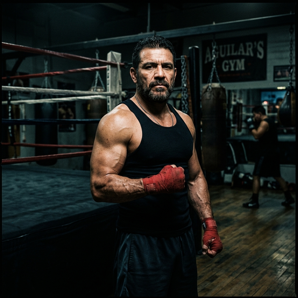 Boxing coach Eddie Aguilar in the gym